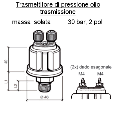 Sensore Pressione Olio Trasmissione (30 Bar) 1/8" - 27 Nptf, per barca